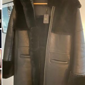 NWT Maje long shearling coat black